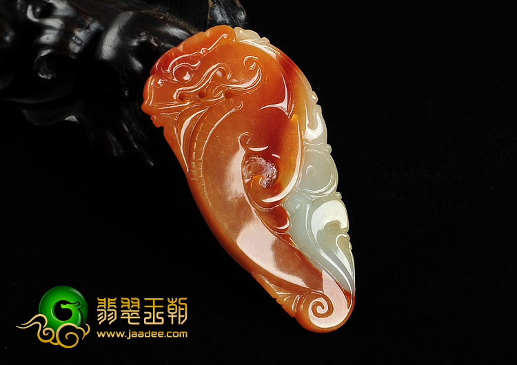糯冰种红黄翡缅甸翡翠A货仿古龙牌挂件