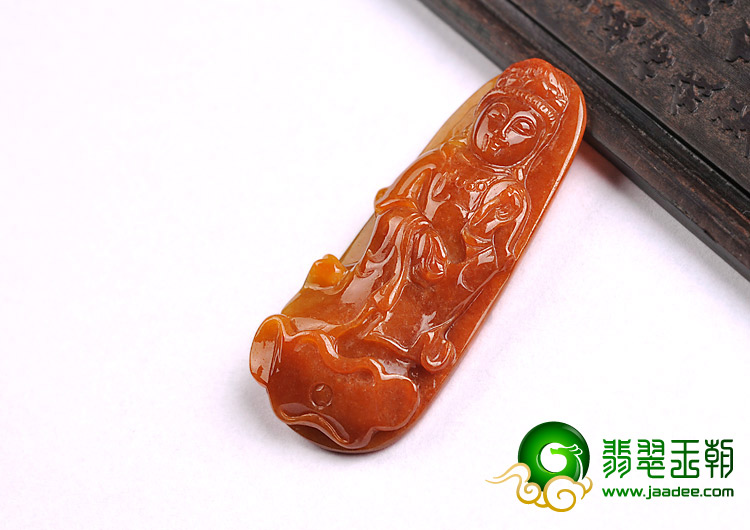 糯冰种红黄翡缅甸翡翠A货站观音挂件