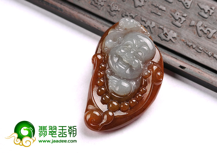 糯冰种褐红翡缅甸翡翠A货玉佛挂件