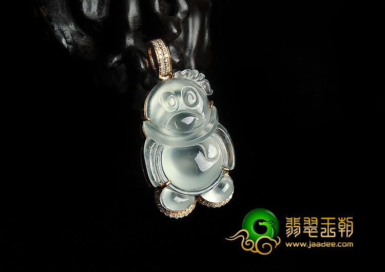 玻璃种缅甸翡翠A货镶玫瑰金QQ胸坠（真钻）
