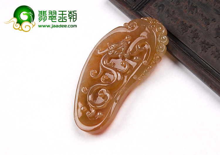 冰种褐红翡缅甸翡翠A货仿古龙挂件