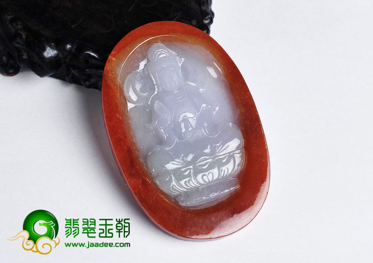 糯冰种红黄翡缅甸翡翠A货水月观音挂件