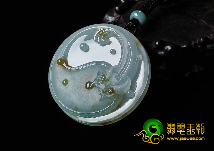 冰种晴水飘红花缅甸翡翠A货龙牌挂件