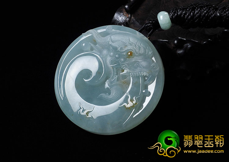冰种晴水飘红花缅甸翡翠A货龙牌挂件