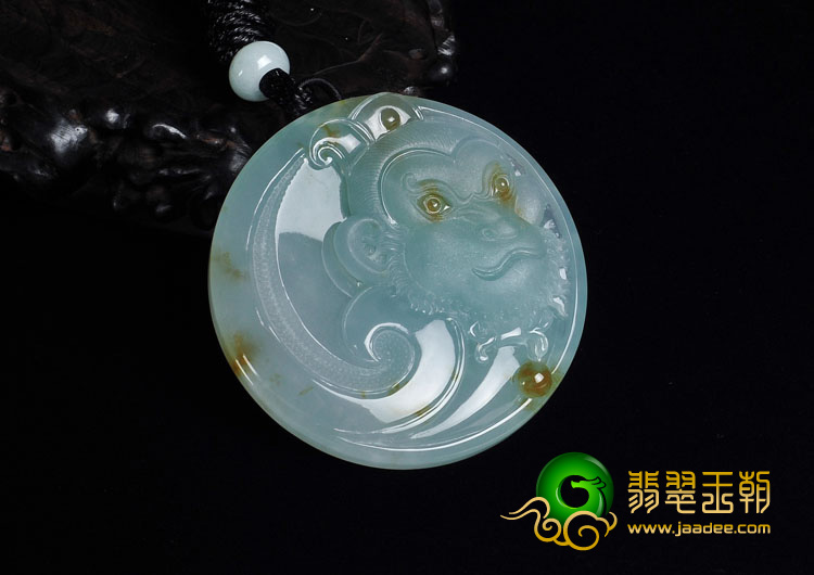 冰种晴水飘红花缅甸翡翠A货美猴王挂件