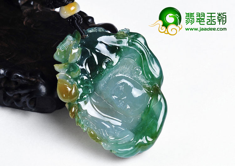 冰种黄加绿缅甸翡翠A货莲花观音挂件