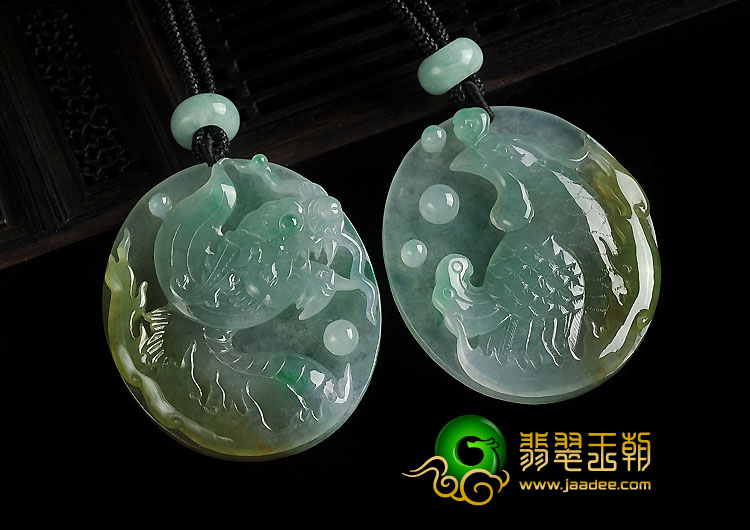 （超值推荐）冰种黄加绿缅甸翡翠A货龙凤牌挂件（一对）