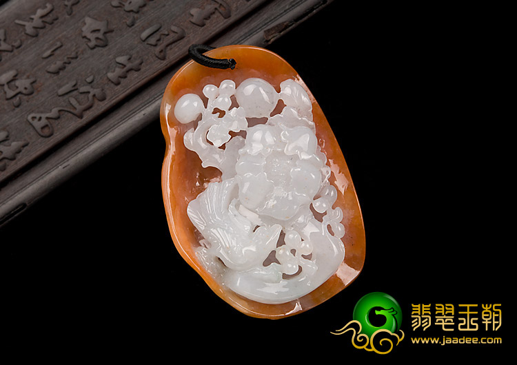 糯冰种红黄翡缅甸翡翠A货富贵花开挂件