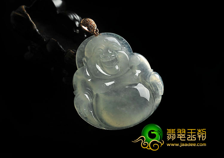 冰种略飘花缅甸翡翠A货玉佛挂件