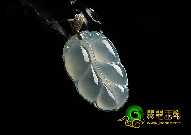 冰种晴水缅甸翡翠A货叶子挂件
