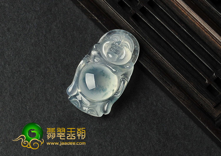 冰玻种飘花缅甸翡翠A货玉佛挂件
