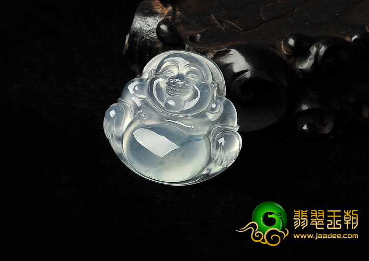 冰玻种飘花缅甸翡翠A货玉佛挂件