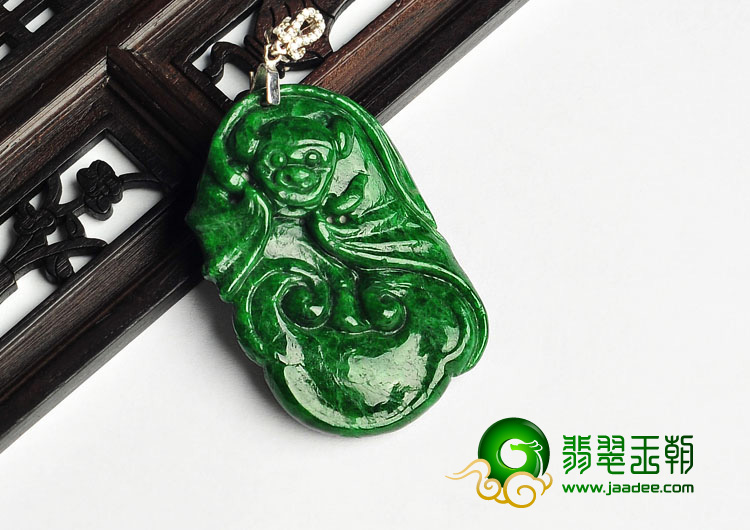 细糯种深绿缅甸翡翠A货福如意挂件
