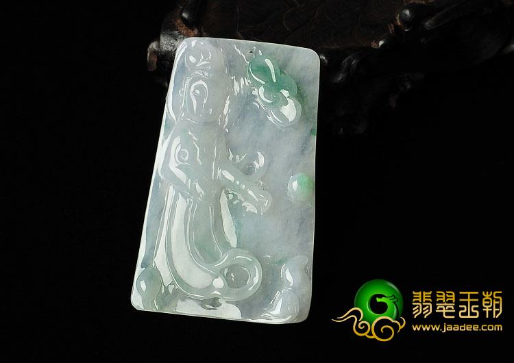 冰种飘花缅甸翡翠A货观音挂件