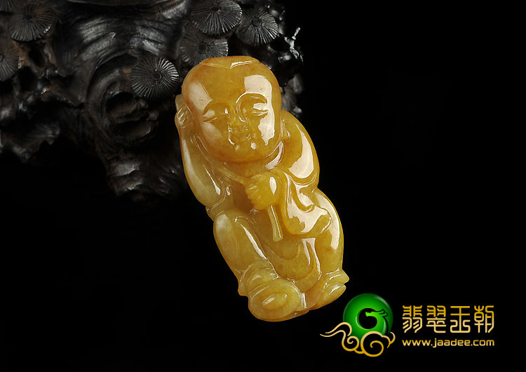 糯冰种黄翡缅甸翡翠A货童子挂件