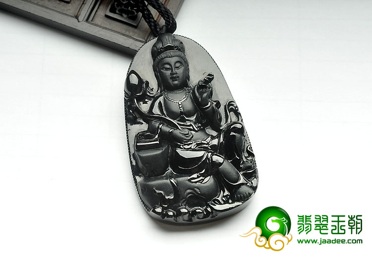 细糯种墨翠缅甸翡翠A货观音挂件
