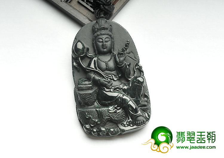细糯种墨翠缅甸翡翠A货观音挂件