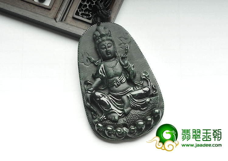 细糯种墨翠缅甸翡翠A货观音挂件