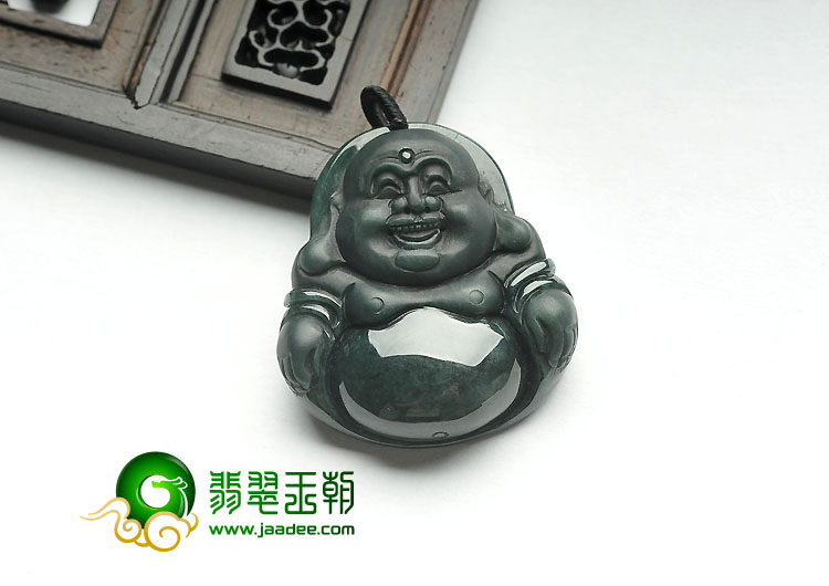 糯冰种墨翠缅甸翡翠A货玉佛挂件