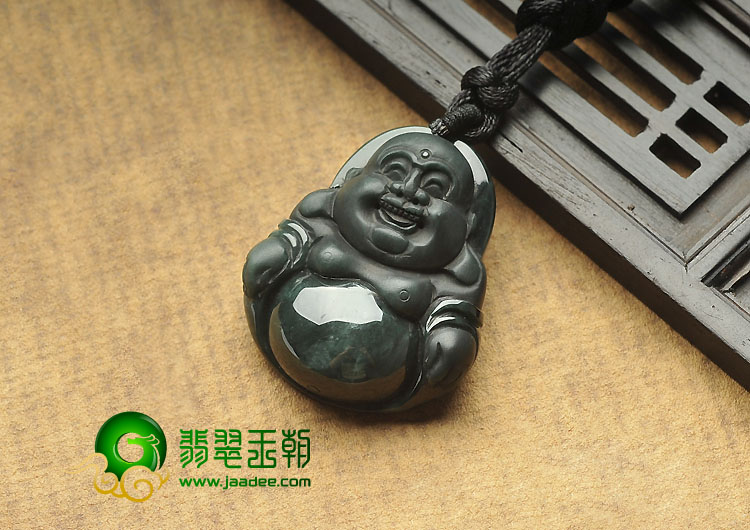 糯冰种墨翠缅甸翡翠A货玉佛挂件