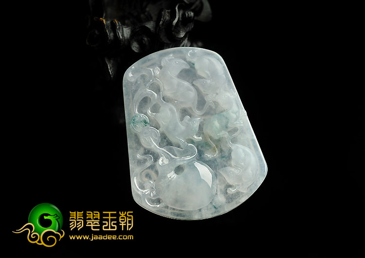 冰种飘花缅甸翡翠A货五鼠运财挂件