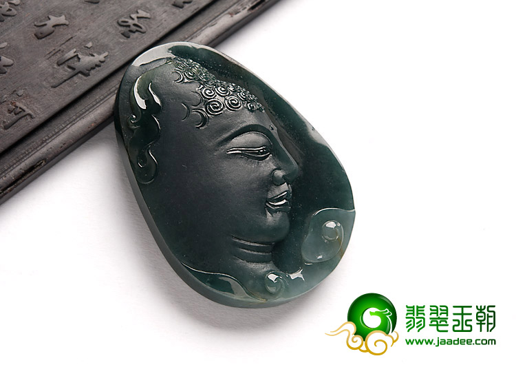 冰种蓝水缅甸翡翠A货释迦牟尼头挂件
