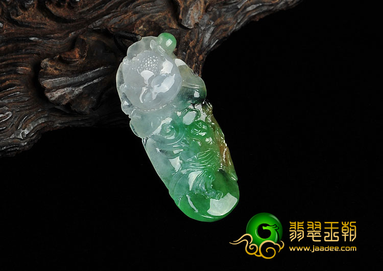 冰种黄加绿缅甸翡翠A货花开富贵挂件