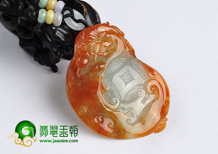 冰种红黄翡略飘花缅甸翡翠A货龙行如意挂件