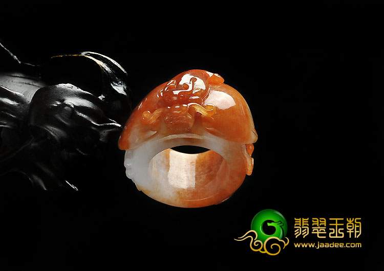 糯冰种红黄翡缅甸翡翠A货鸿运当头扳指