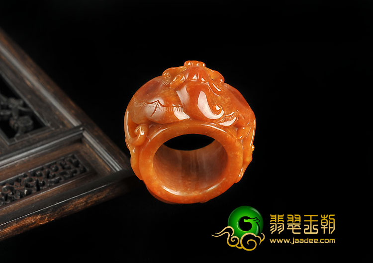 糯冰种红黄翡缅甸翡翠A货鸿运当头扳指