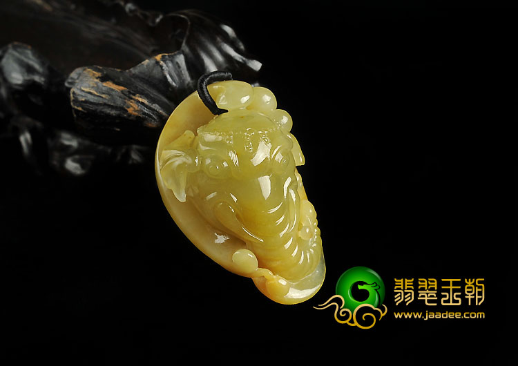 糯冰种黄翡缅甸翡翠A货吉祥如意挂件