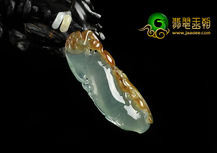 冰种褐黄翡缅甸翡翠A货龙凤呈祥挂件