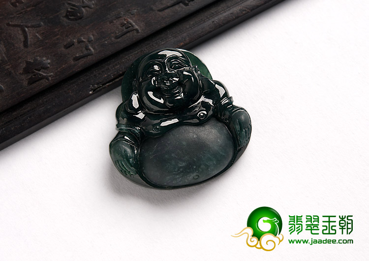 冰种墨翠缅甸翡翠A货玉佛挂件