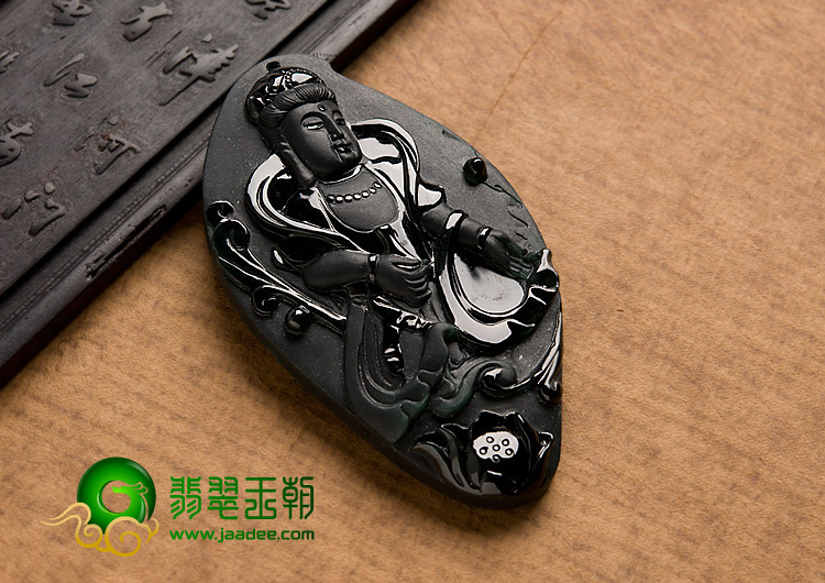 冰种墨翠缅甸翡翠A货观音挂件