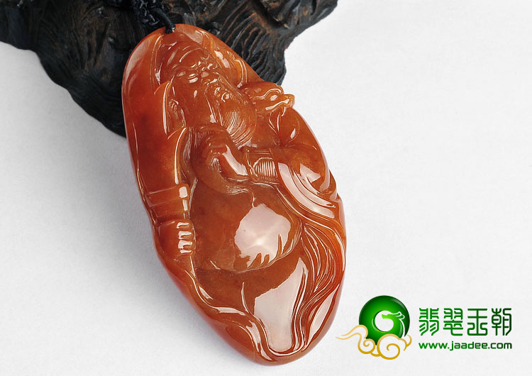 糯冰种红翡缅甸翡翠A货关公挂件