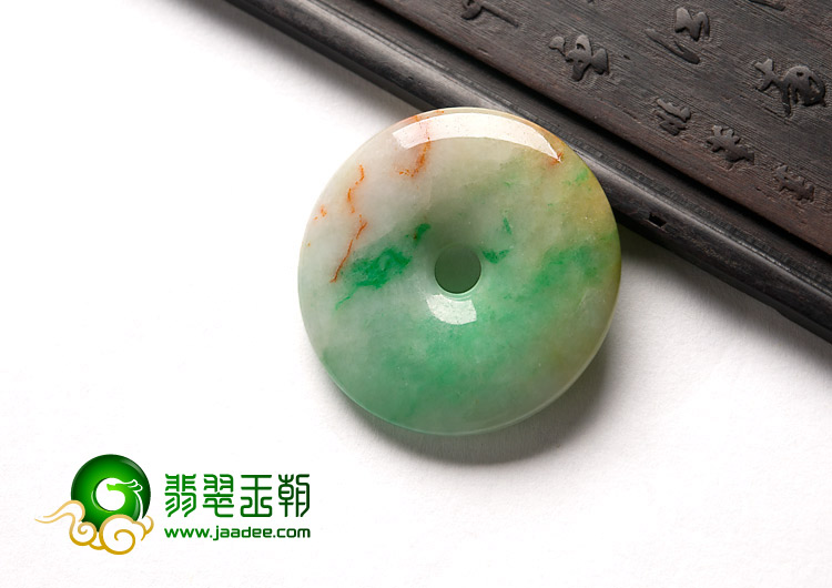 糯冰种黄加绿缅甸翡翠A货平安扣挂件