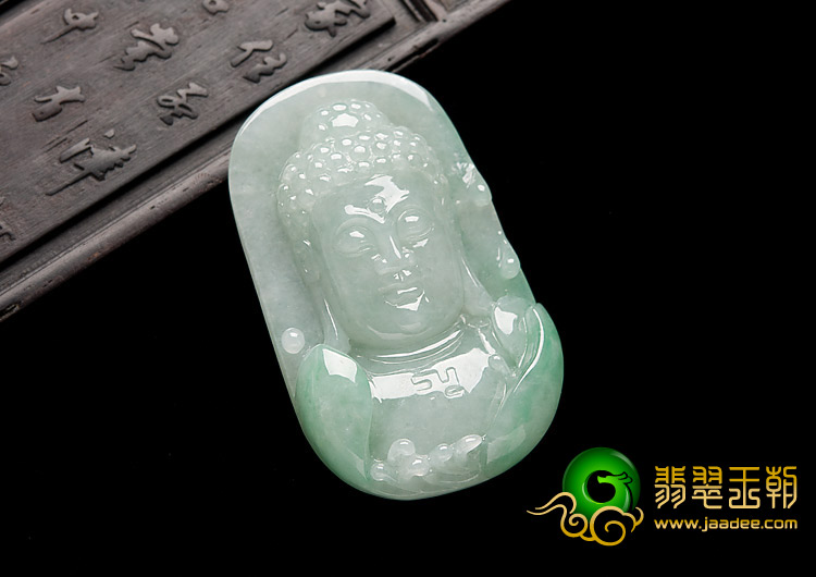 糯冰种晴水略飘翠缅甸翡翠A货释迦牟尼头挂件