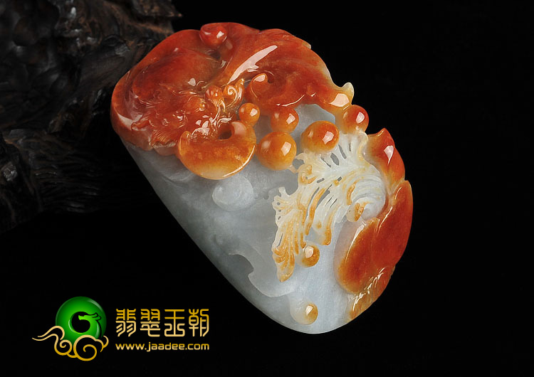 糯冰种红黄翡缅甸翡翠A货福寿如意手玩件