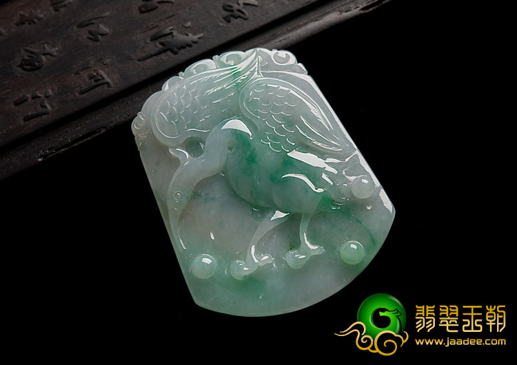 糯冰种飘翠缅甸翡翠A货仙鹤挂件