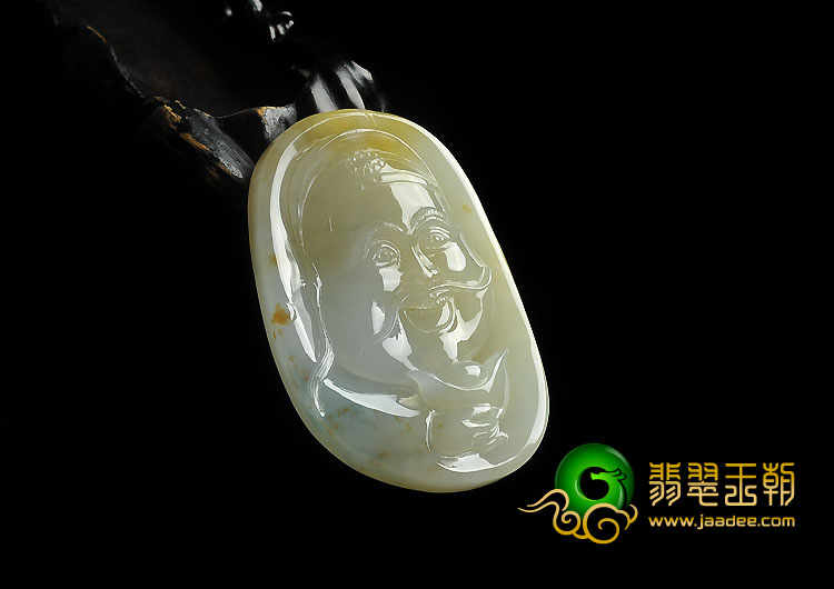 糯冰种黄翡略飘花缅甸翡翠A货财神挂件