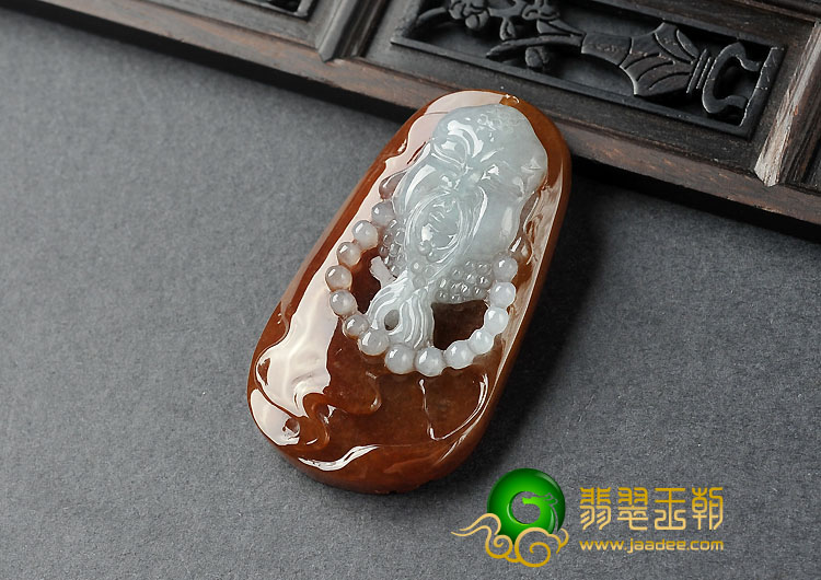 糯冰种褐红翡缅甸翡翠A货罗汉头挂件