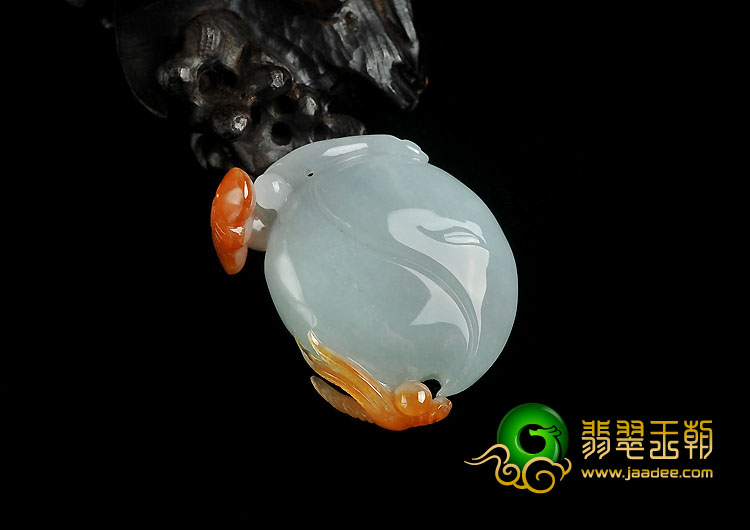 糯冰种红黄翡缅甸翡翠A货寿桃挂件