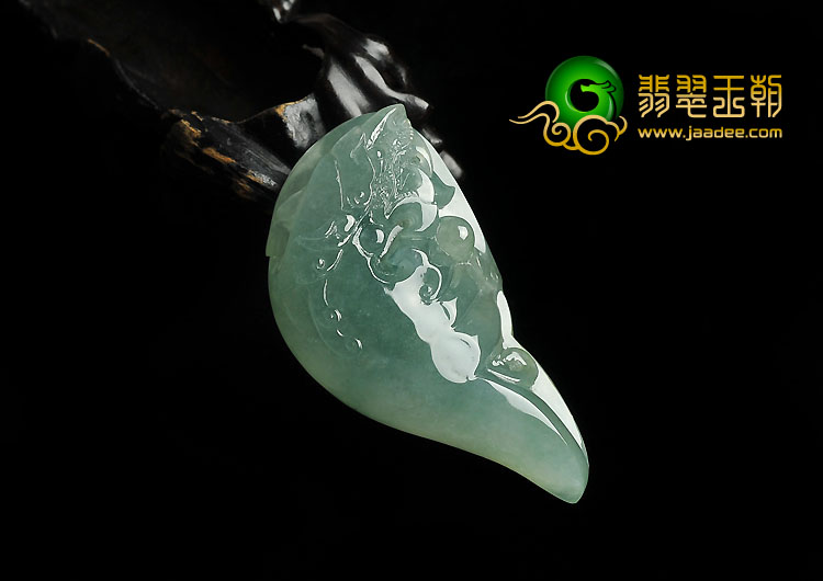 冰种晴水略飘花缅甸翡翠A货龙头挂件