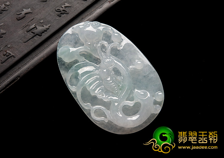 冰种淡晴水缅甸翡翠A货蝶恋花挂件