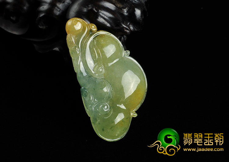 冰种黄翡飘花缅甸翡翠A货如意挂件