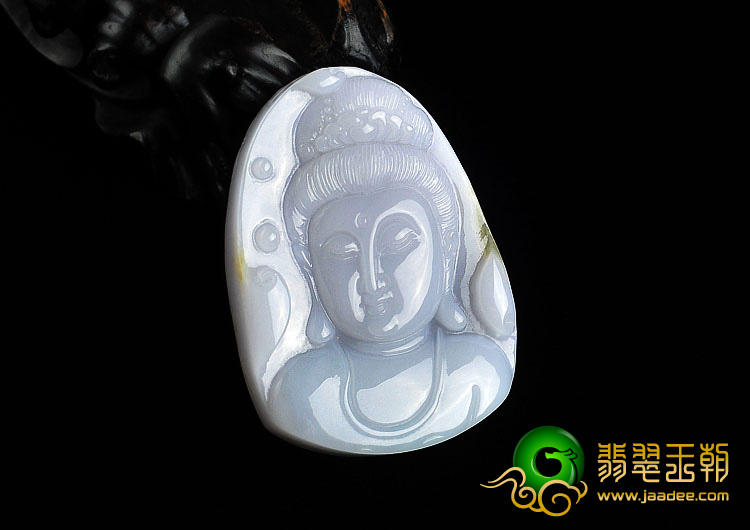 糯冰种晴水略带褐黄翡缅甸翡翠A货观音头挂件