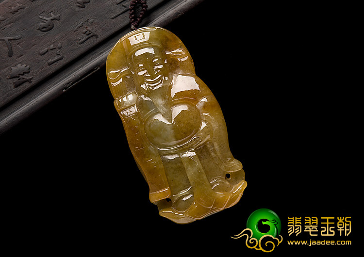 糯冰种褐黄翡缅甸翡翠A货财神挂件