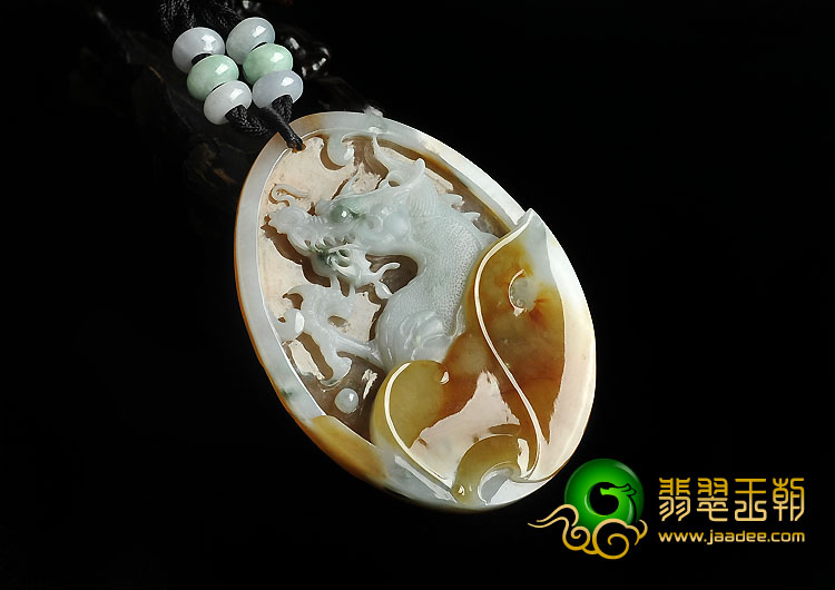 糯冰种黄翡略飘花缅甸翡翠A货龙行如意挂件