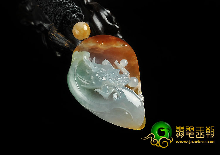 冰种褐红翡缅甸翡翠A货龙凤呈祥挂件