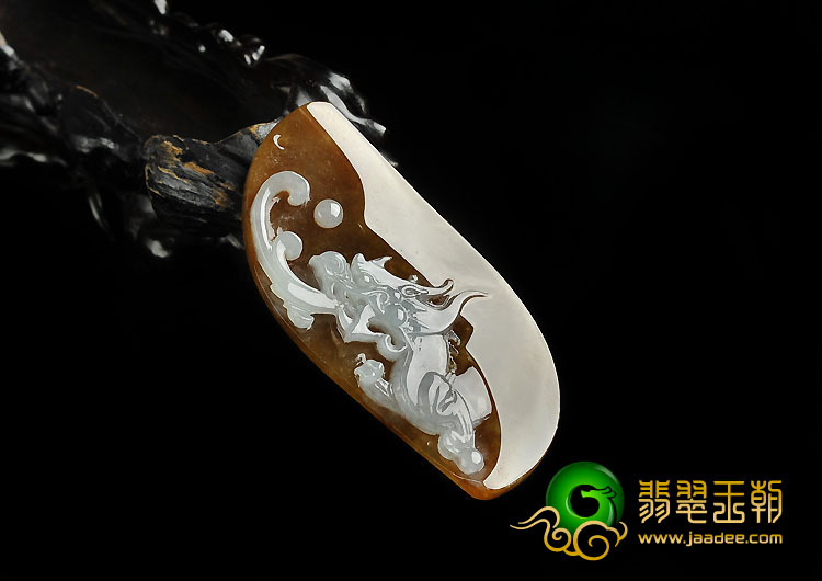 糯冰种褐黄翡缅甸翡翠A货龙牌挂件